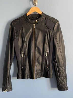 GUESS Black Faux-Leather Zip-Front Women's Moto Jacket